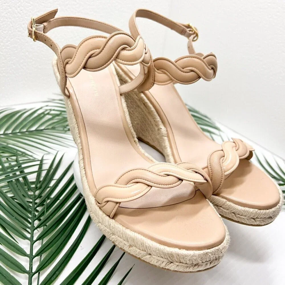 STUART WEITZMAN Twisted Patent Leather Espadrille Wedge Sandals Size 11B NWB